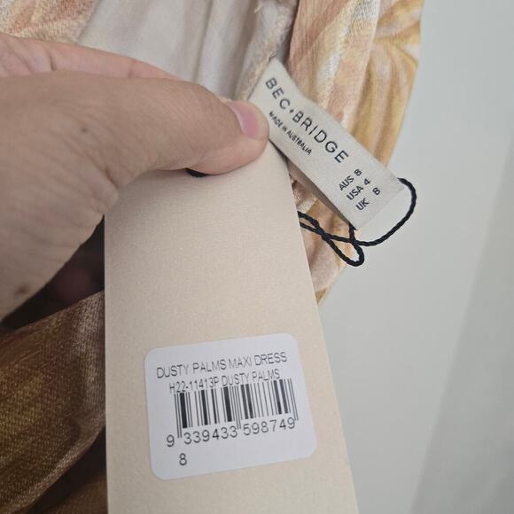 Bec + Bridge Dusty Palms Maxi Dress Size US 4 Small Tan Gold Cowl Slip NEW - Picture 8 of 9